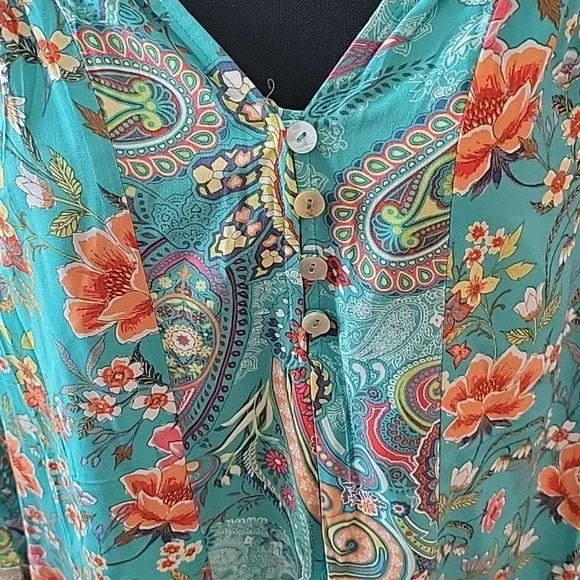 FINAL PRICE Teal Tropical Print Blouse - Picture 6 of 11